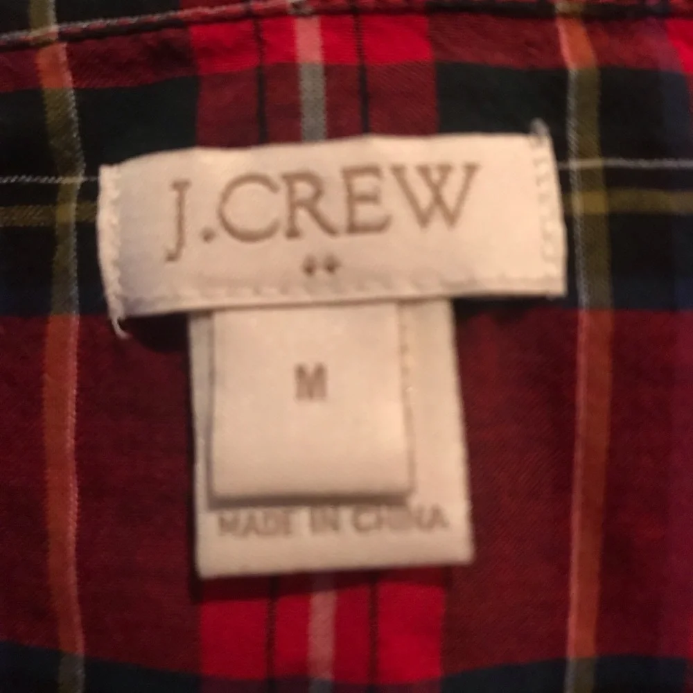 J.Crew Plaid Ruffle Shirt Medium Red Black F7852
